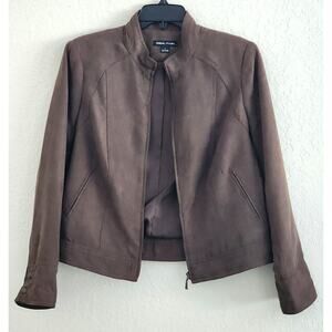 JACKET-TRIBAL STUDIO-Brown-Faux Suede-Waist Length-Zipper-Lined-SIZE LRG